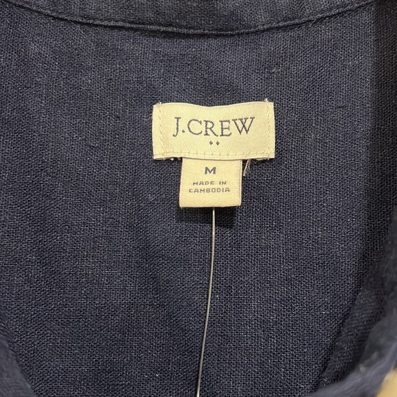 J. Crew Factory Linen-blend Belted Mini Shirtdress Navy Blue Size Medium - Picture 3 of 7